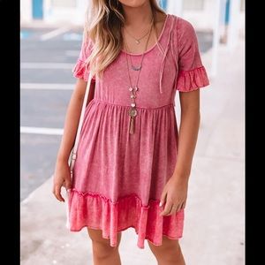 Pink Babydoll Mineral Wash Dress Small